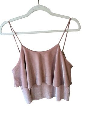 Another Story Blush Pink Velvet Ruffle Crop Cami Top Size XL Y2K Feminine